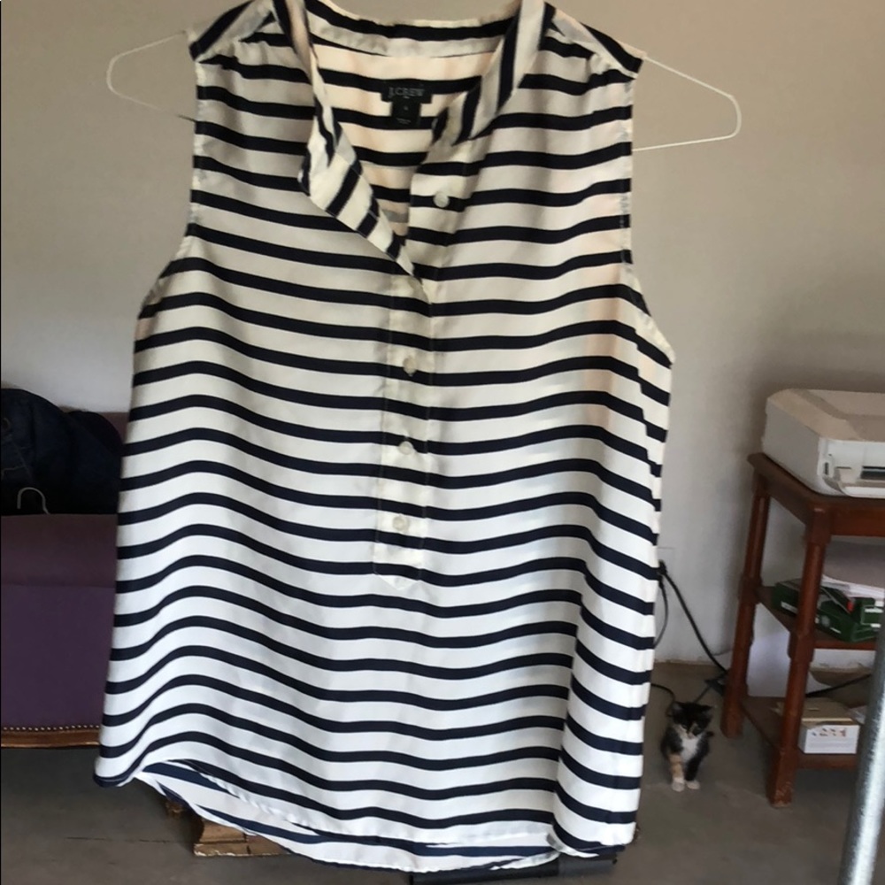 JCrew Factory Navy and white sleeveless blouse